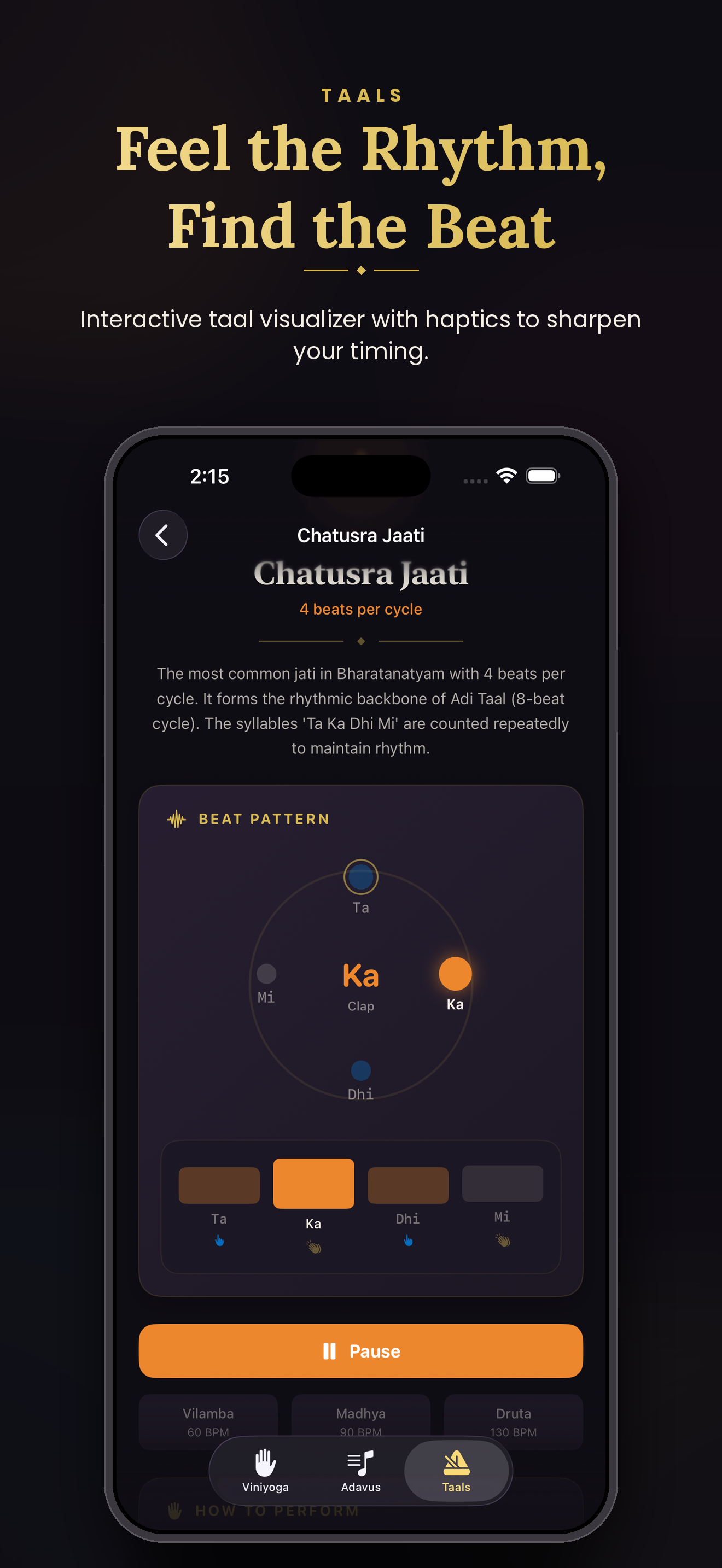 Chatusra Jaati taal visualizer with beat pattern